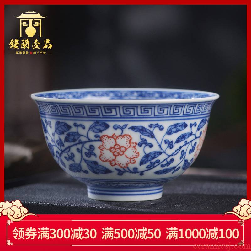 Jingdezhen ceramic inside and outside all hand - made maintain full workers bound branch lotus pressure hand cup master single CPU kung fu tea cups