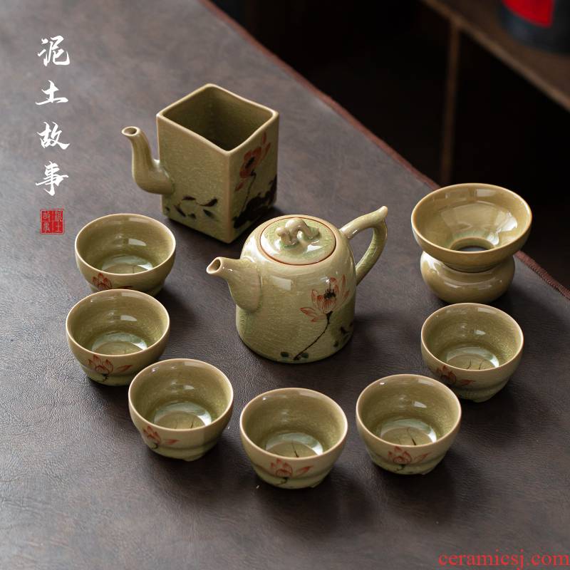 Jingdezhen hand - made of make tea tea set gift boxes home sitting room office contracted the up kung fu tea set