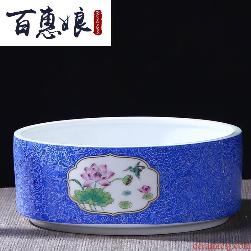 (niang oversized tea grilled ceramic flower porcelain bowl kung fu tea set washing dishes XiCha ship pot of tea cups