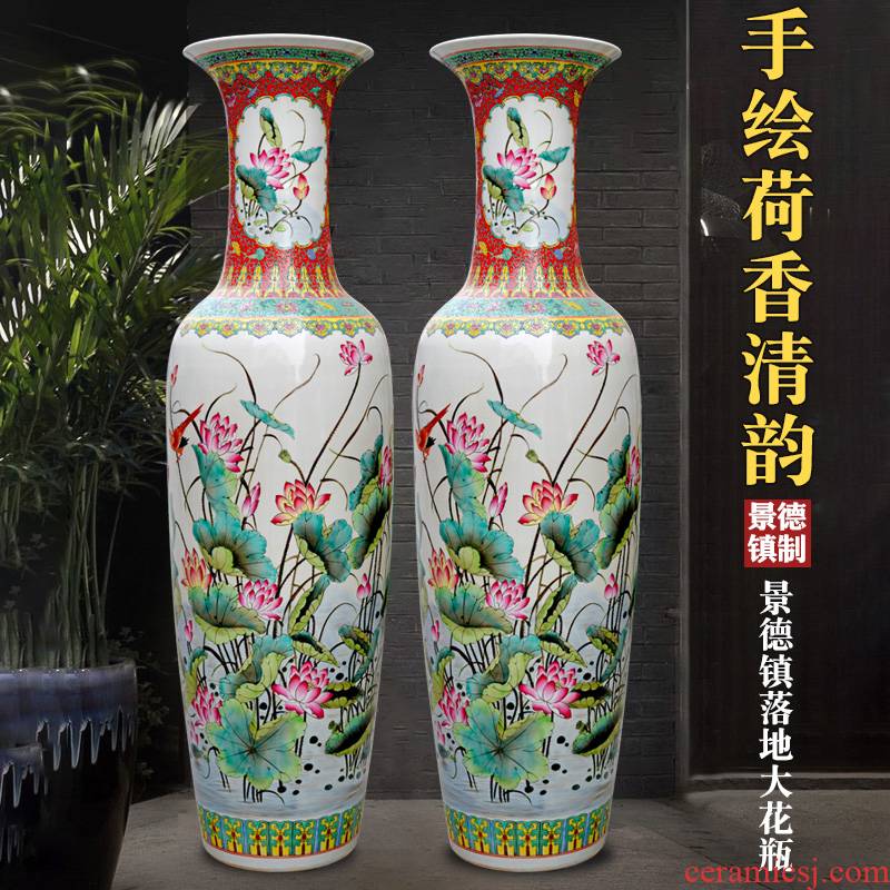 Jingdezhen ceramics hand - made pastel lotus of large vases, home living room TV ark adornment furnishing articles