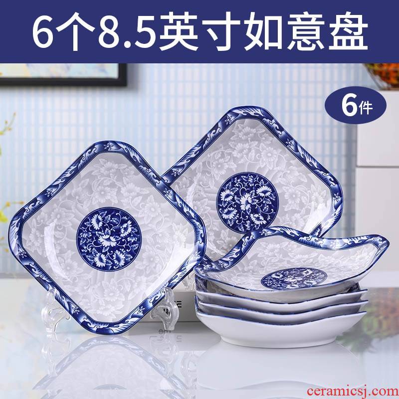 The new blue and white porcelain dish creative dishes home web celebrity fruit bowls FanPan combination plate suit