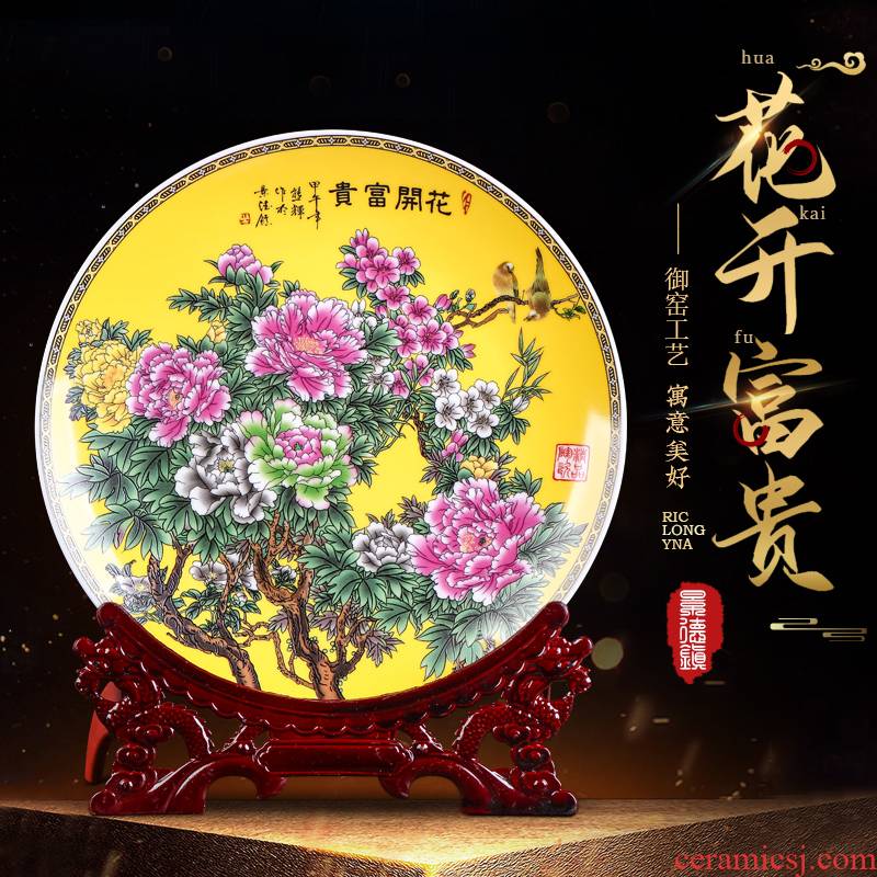 Jingdezhen ceramics powder enamel blooming flowers, hang dish sitting room of Chinese style household wine TV ark, decoration plate of furnishing articles