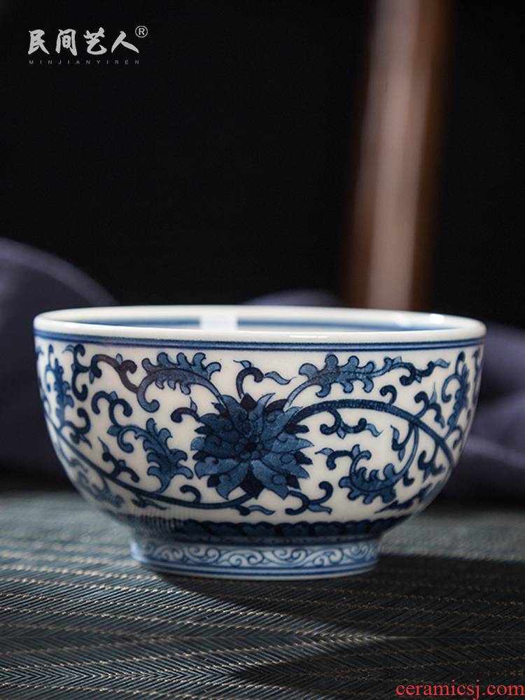 Hand - made master cup jingdezhen blue and white tie up branch line to use the kung fu tea cup bowl sample tea cup ceramic cup