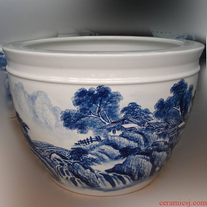 Jingdezhen hand - made scenery landscape big fish porcelain porcelain cylinder cylinder display calligraphy and painting the sitting room is big