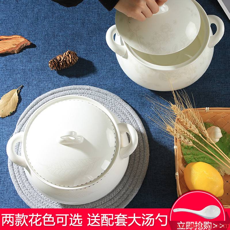 Jingdezhen ceramic soup pot ipads China large ears against the hot soup basin court pot with lid houseware crock pot soup pot