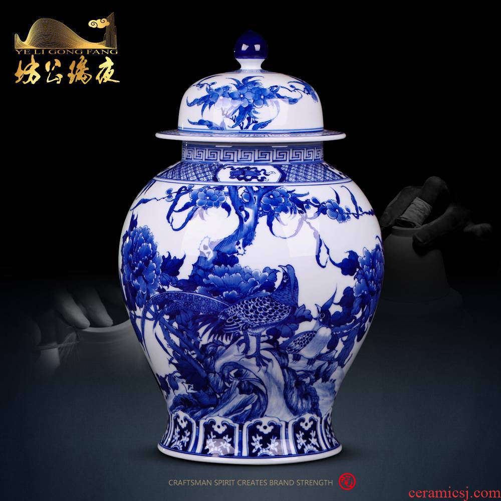 Jingdezhen ceramics furnishing articles antique blue and white porcelain painting of flowers and storage tank home sitting room ark adornment ornament