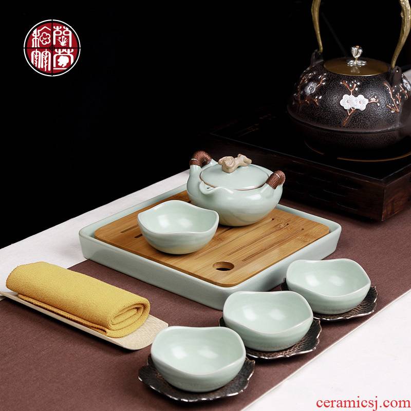 Your up ceramic kung fu tea set 4 people travel to carry tea sample tea cup I and contracted household cup teapot