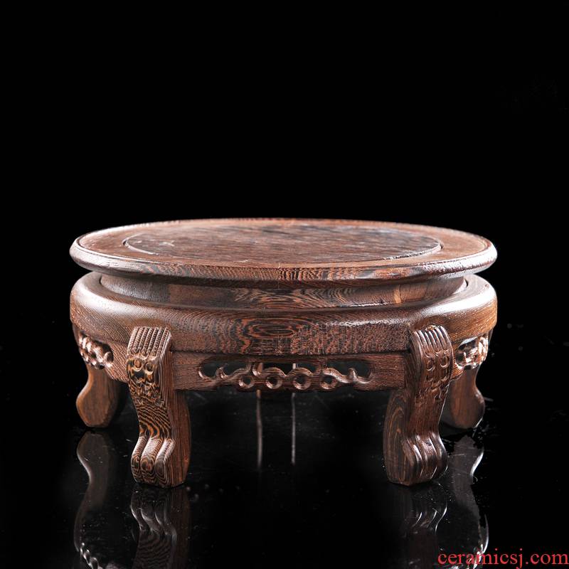 Wooden round high classical vase Joe wood carve patterns or designs on woodwork pot base manual wenge circle