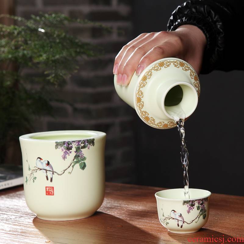 Jingdezhen ceramic temperature wine pot cup second half catty three - piece gift product domestic pulp warmers high - quality goods hot pot