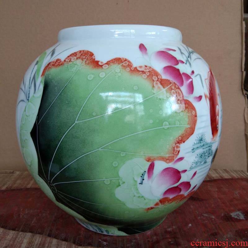 Jingdezhen spherical decorative vase hand - made lotus red carp porcelain vases spherical 30 cm tall vases