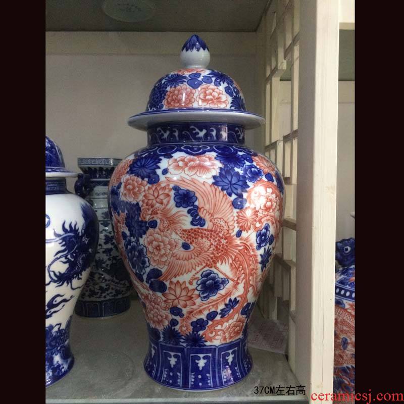 Jingdezhen blue and white longfeng hand made porcelain, general porcelain pot youligong longfeng texture art general tank