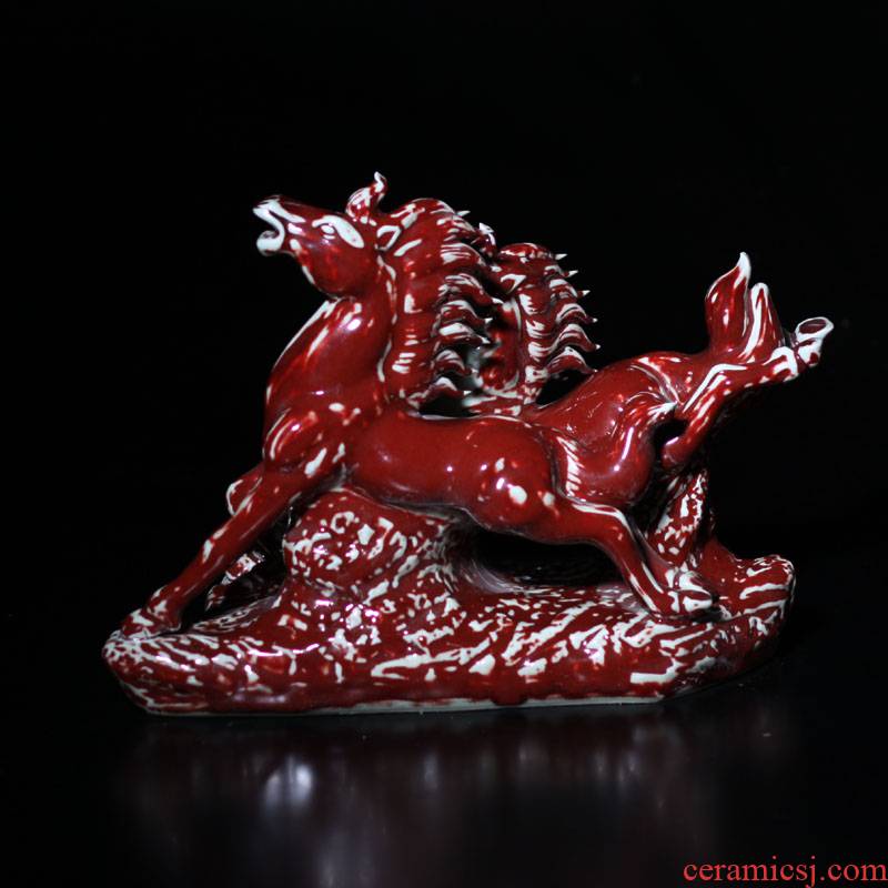 Jingdezhen double horse galloping porcelain double horse red glaze porcelain up porcelain double horse its