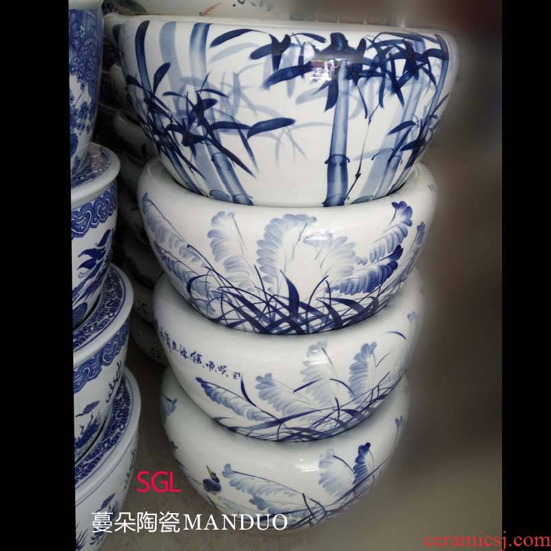 Jingdezhen hand - made jiangnan landscape ceramic porcelain expressions using large cylinder round the hall study culture vats and calligraphy cylinder