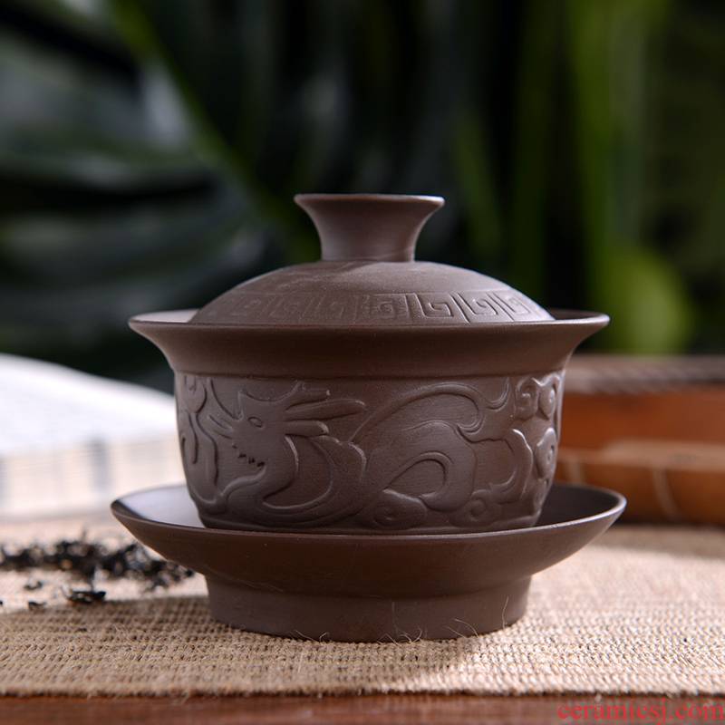 Jingdezhen personal manual kung fu tea set three cups to make tea cup large bowl violet arenaceous tureen