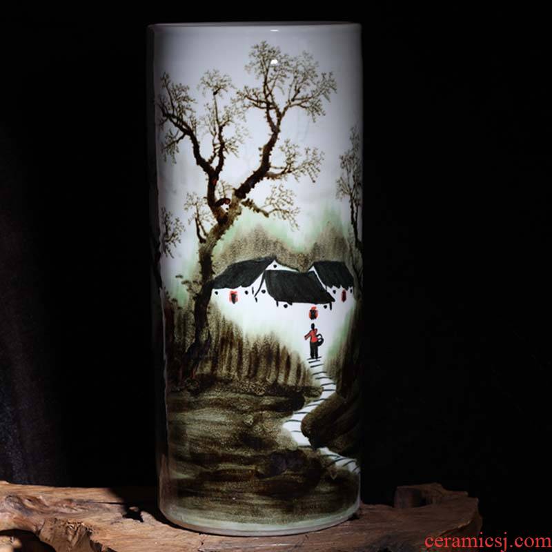 Jingdezhen painting variable landscape quiver straight big vase painting dark brown green quiver umbrella vase