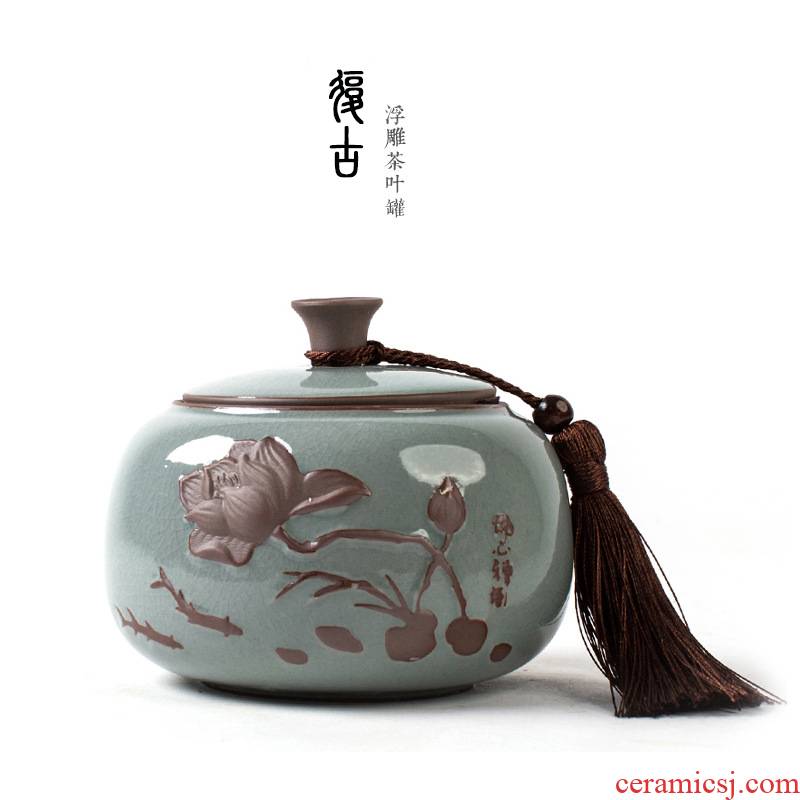 The ceramic tea canister large portable after relief of pu - erh tea caddy fixings sealed as cans of household