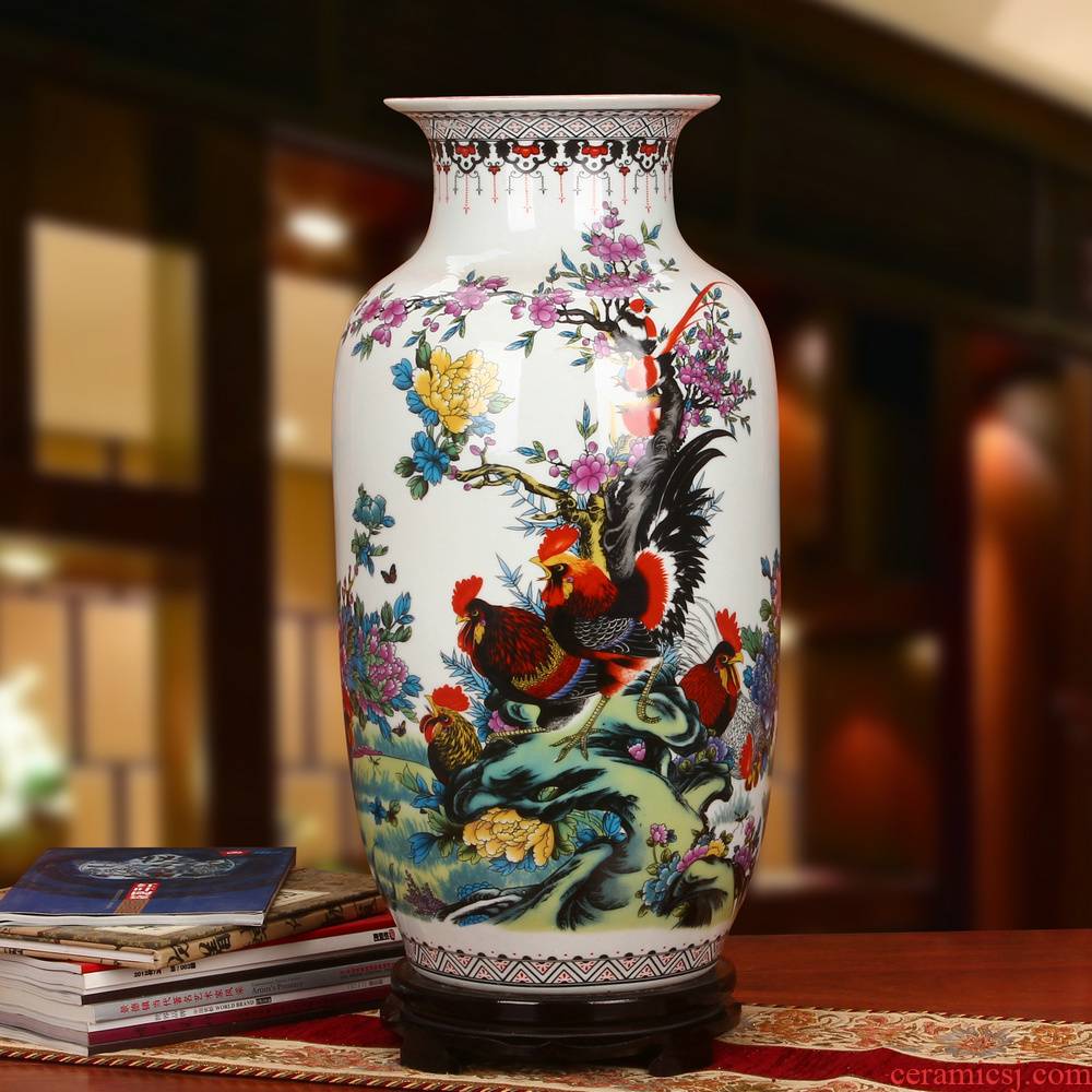 Jingdezhen ceramics powder enamel seven male for spring rooster idea gourd vase landing modern Chinese style household furnishing articles