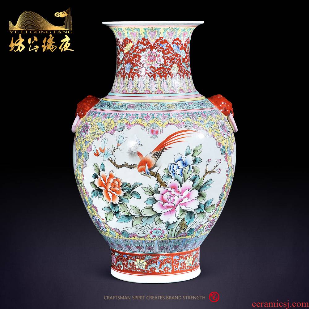 Jingdezhen ceramics furnishing articles archaize pastel open hall of flowers and birds home sitting room ark adornment ear vase