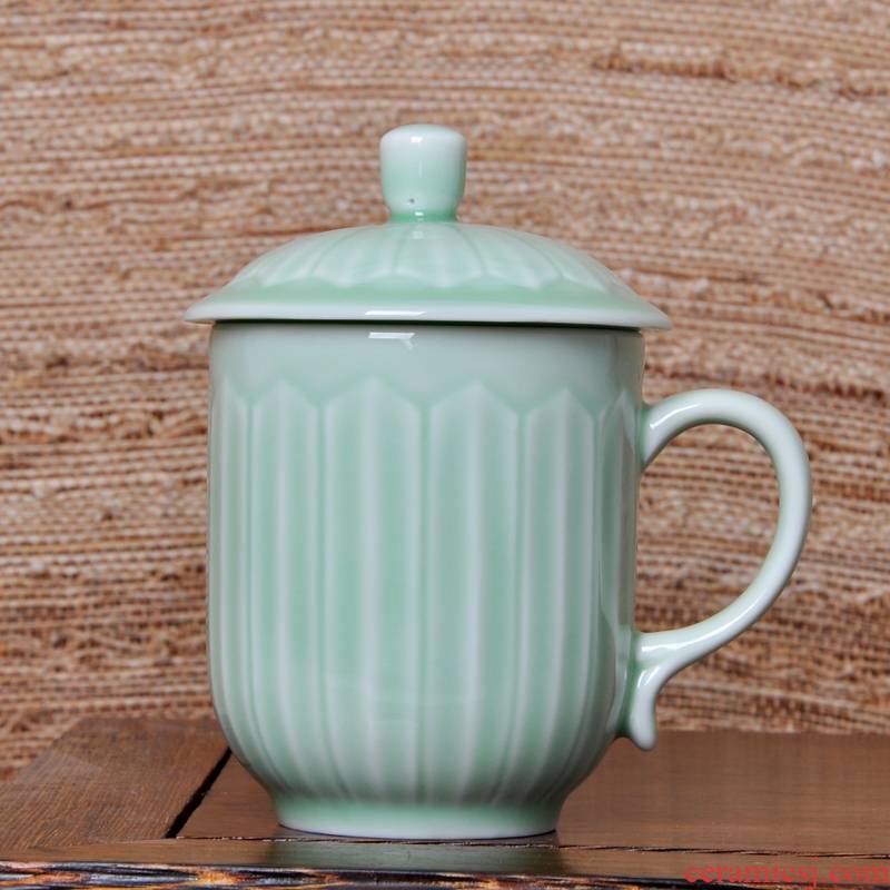 Jingdezhen ceramic cups with cover household celadon porcelain cup tea cup cup tea celadon office