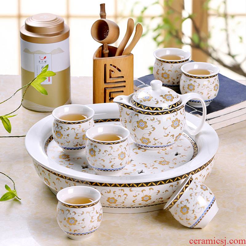 Jingdezhen tea set simple household of Chinese style kung fu tea sets tea tray cup teapot tea set with a gift