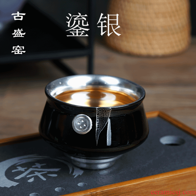 The ancient new silver tea set variable coarse pottery kung fu sheng up cups individual cup single cup sample tea cup coppering. As zen cup