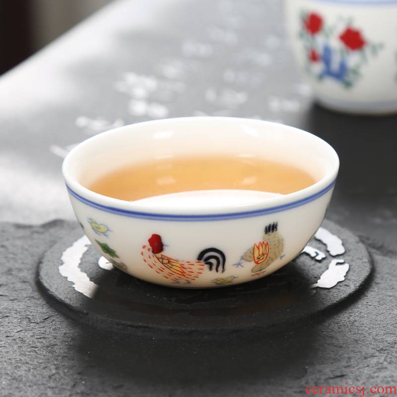 Chicken cylinder cup noggin master of jingdezhen Chicken hand - made color bucket cylinder cup archaize kung fu tea sample tea cup