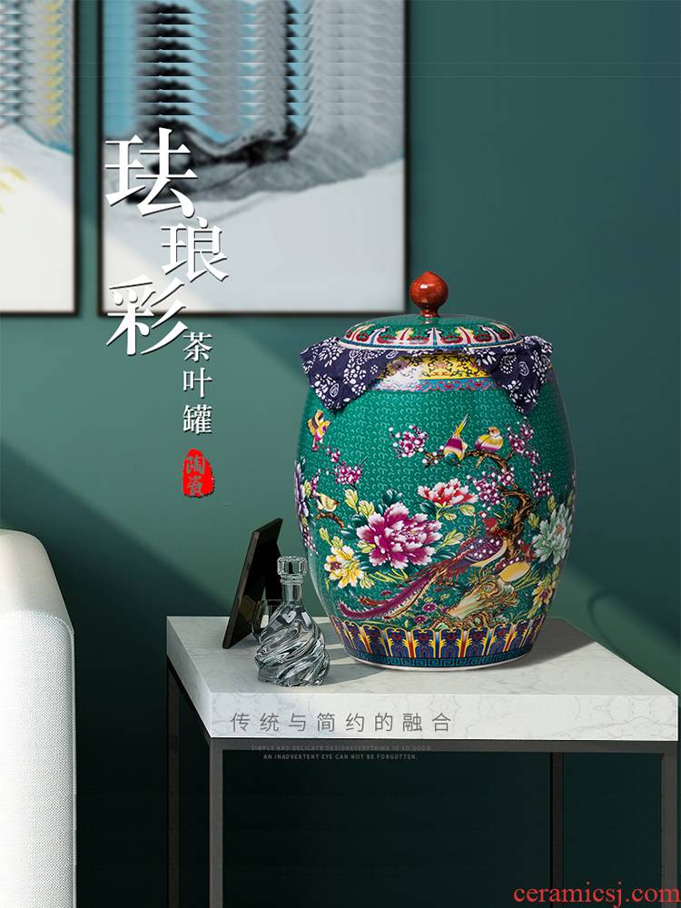 Large porcelain tea pot ceramic business gifts storage tank receives puer tea cake box of tea urn jar
