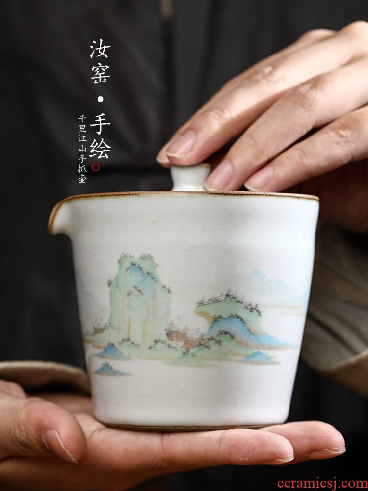 Jingdezhen your up hand grasp pot of pure manual hand landscape ceramic kunfu tea tureen teapot teacup is not hot