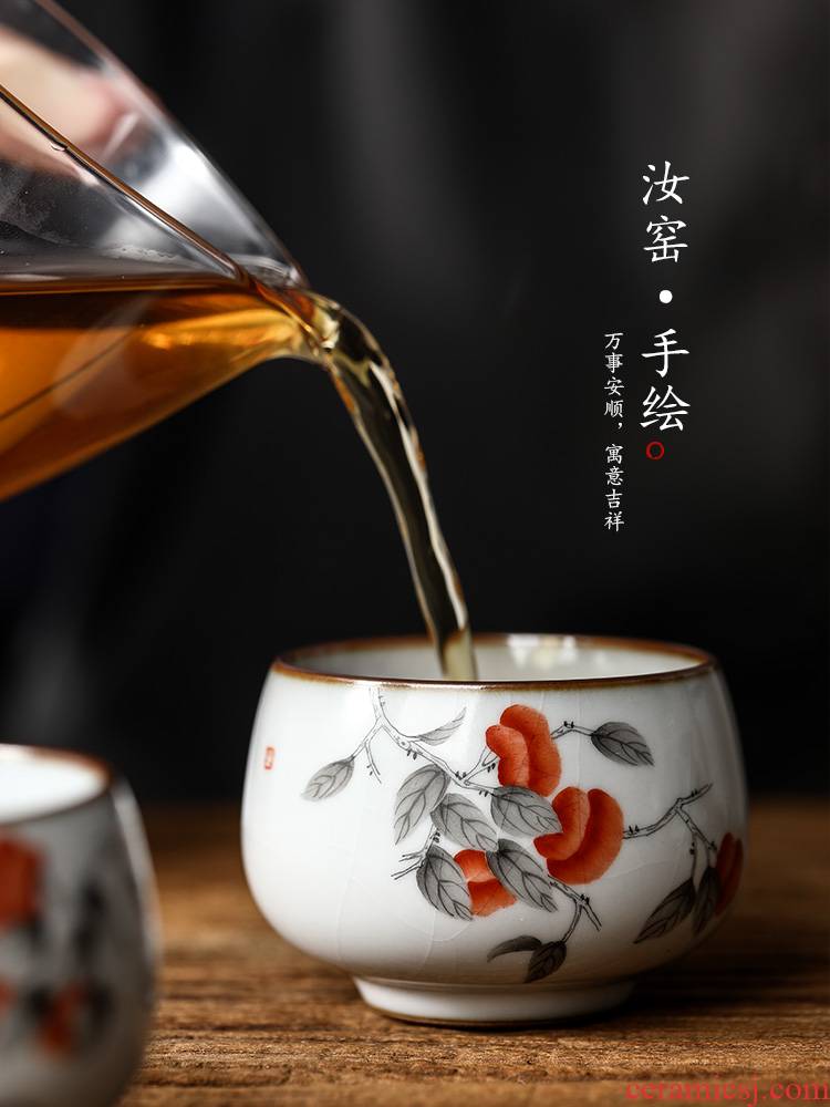 Your up hand - made master cup single CPU jingdezhen checking sample tea cup single ceramic persimmon open piece of kung fu tea cups