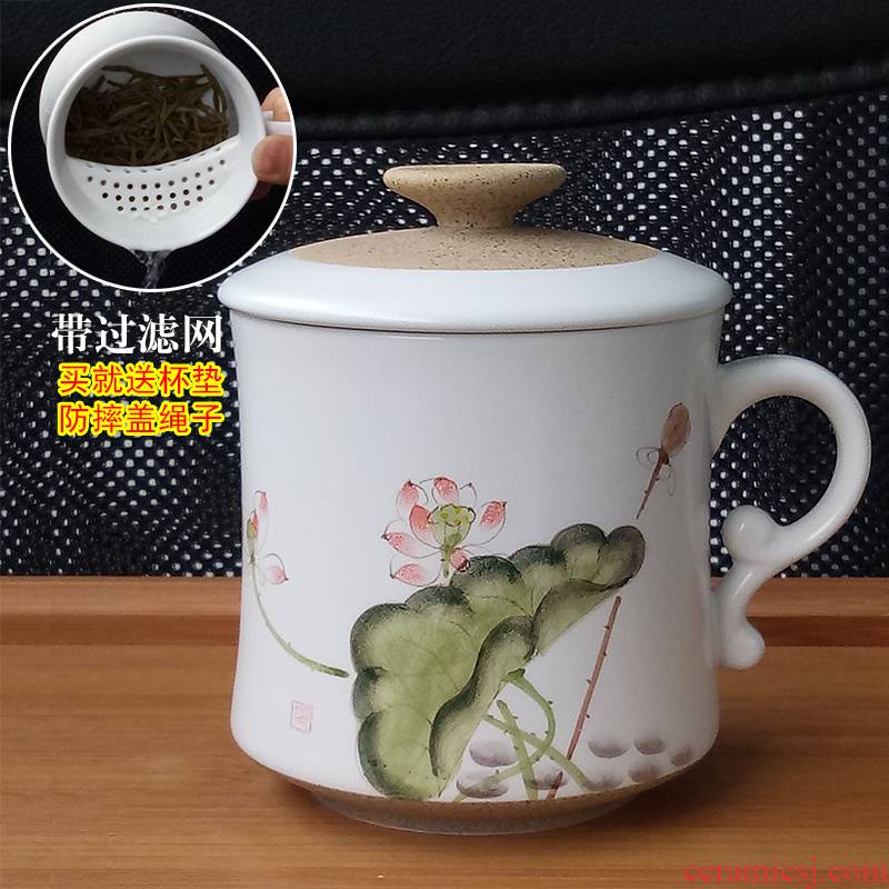 Jingdezhen ceramic cups with cover filter glass household glass master cup separation office cup tea tea cup