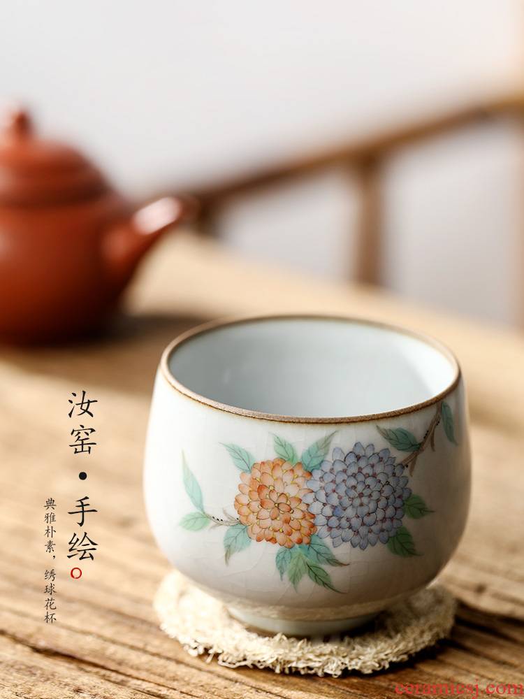 Your up master kung fu tea cup single CPU jingdezhen checking sample tea cup single ceramic hand - made hydrangeas cup