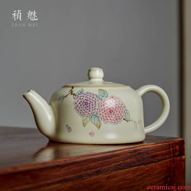 Shot incarnate your up hand - made hydrangea jingdezhen ceramic teapot kung fu tea set household slicing can be a teapot