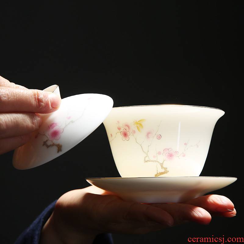 Tureen tea bowl large tea sets jingdezhen blue and white porcelain ceramic white porcelain tea bowl three use hand grasp pot