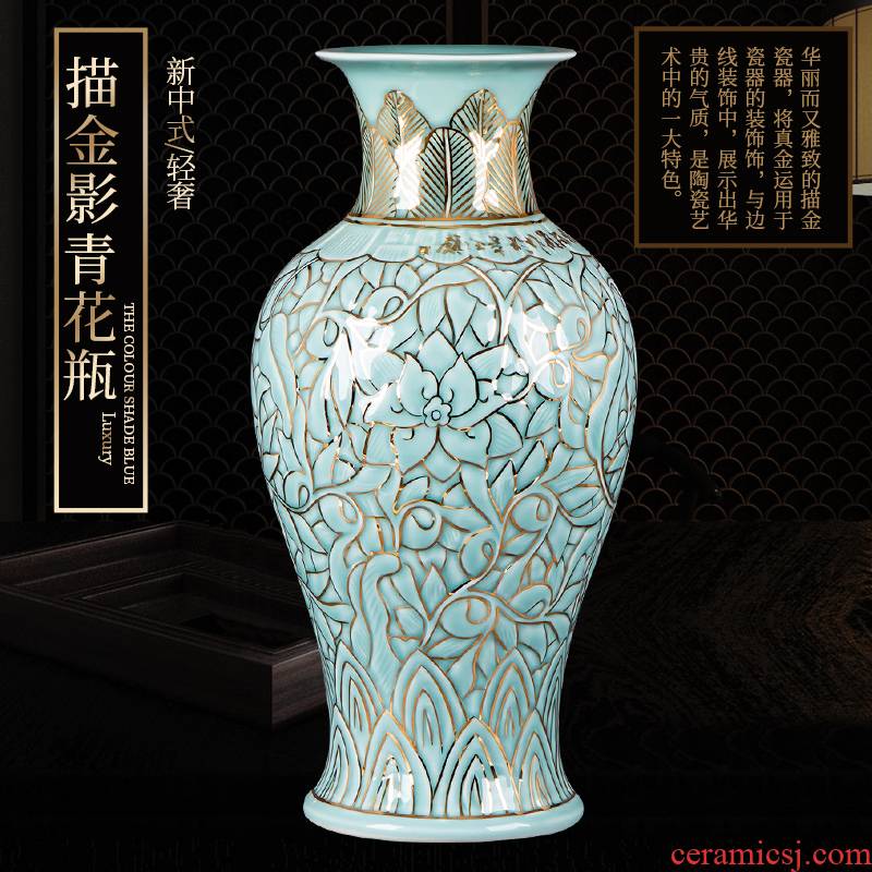 Jingdezhen ceramic vase hand - made paint light vase key-2 luxury furnishing articles of new Chinese style living room TV cabinet rich ancient frame porcelain