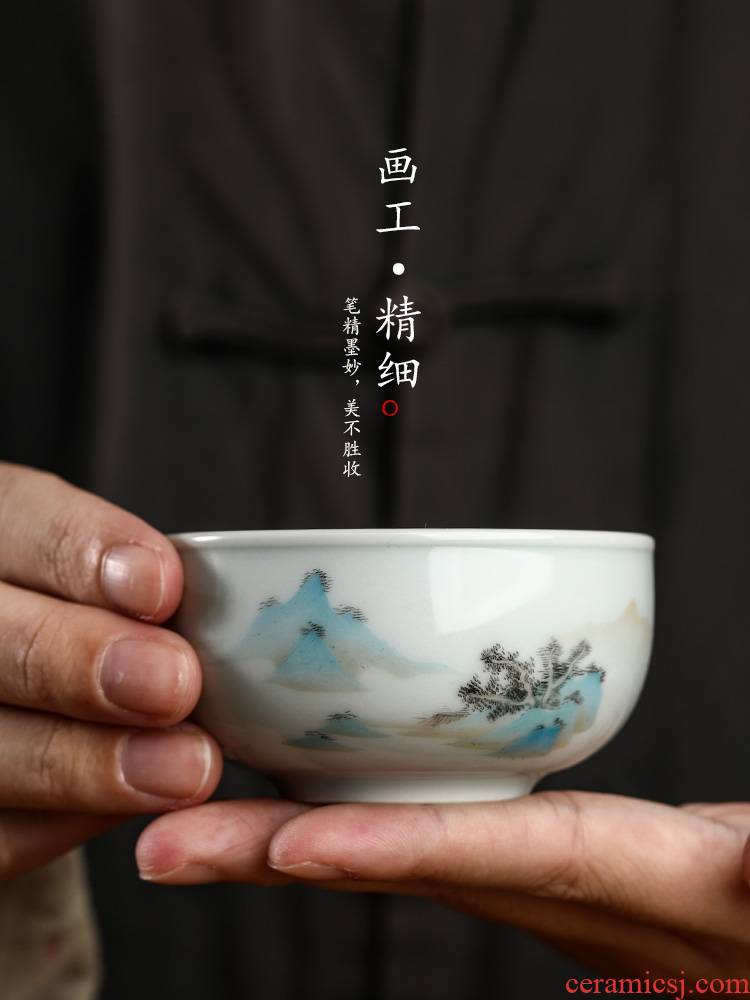 Hand - made scenery was master cup single CPU jingdezhen checking sample tea cup single kung fu ceramic cups of tea light