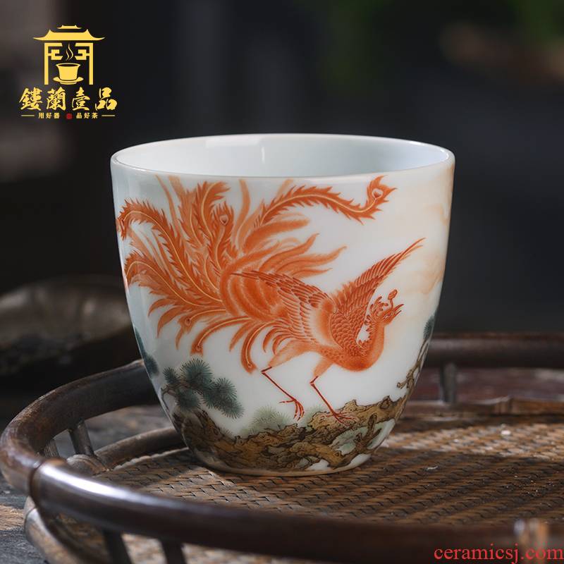 Jingdezhen ceramic hand - made famille rose red phoenix in morning sun masters cup from the large single cup sample tea cup tea cup
