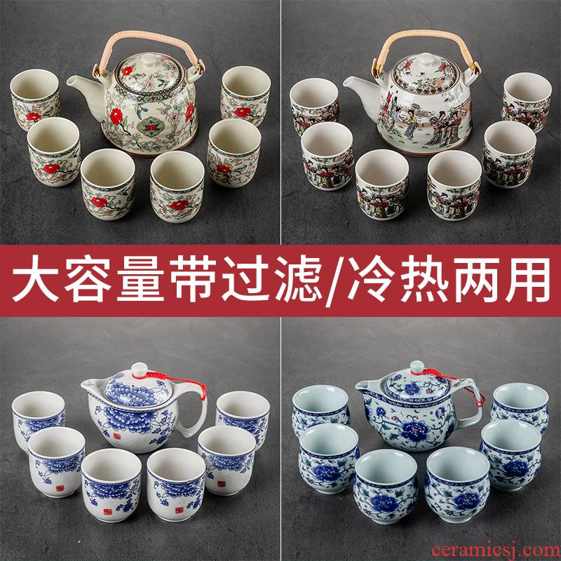 Hui shi retro high - capacity ceramic teapot creative household girder pot of large wine hotel cold cold tea kettle