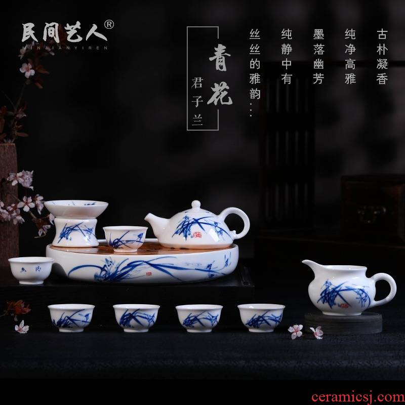 Jingdezhen kung fu tea sets manual hand - made with tea tray of a complete set of ceramic tea set bag, gift box packaging