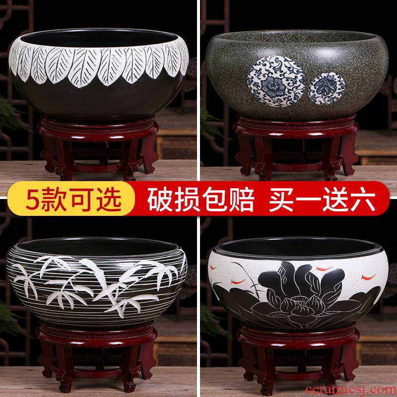 Art spirit of jingdezhen ceramic aquarium home sitting room of small basin of water lily lotus cylinder cylinder tortoise fish bowl goldfish bowl