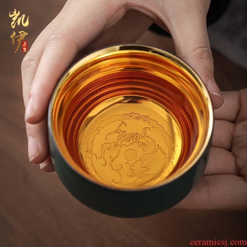 Tire iron tea master cup of kung fu tea set sample tea cup yellow marigold tea cup gold cup ceramic tea cup
