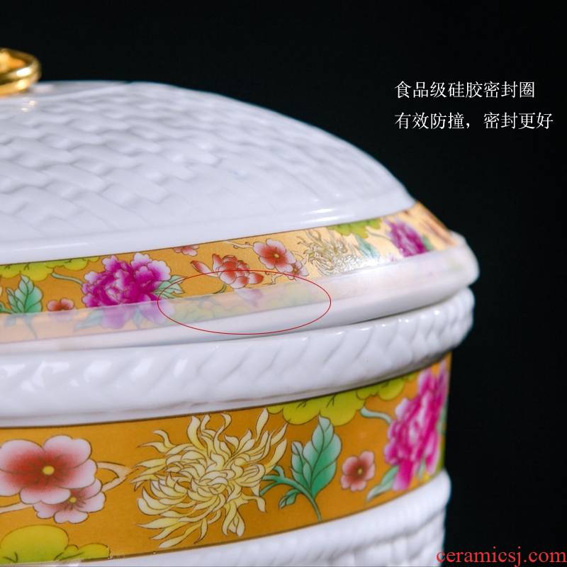 Qiao mu jingdezhen ceramic ricer box barrel storage bins with cover seal insect - resistant moistureproof ricer box kitchen flour cylinder