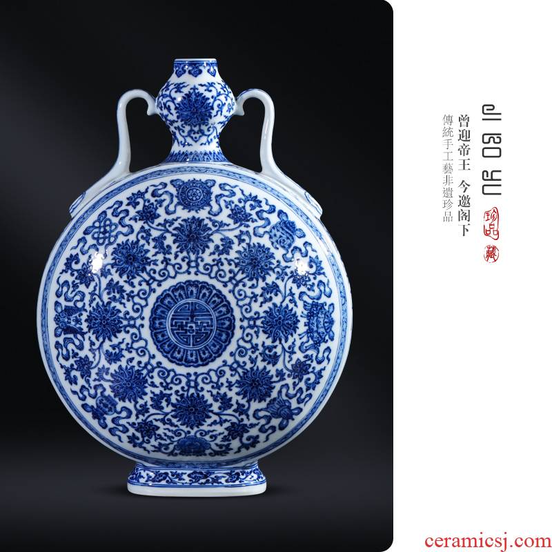Maintain the put lotus flower on a bottle of blue and white porcelain of jingdezhen ceramics Chinese sitting room porch rich ancient frame decorative furnishing articles