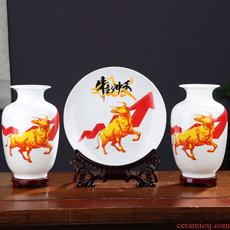 The year of The ox stocks three - piece wine sitting room adornment furnishing articles rich ancient frame household jingdezhen ceramics arts and crafts