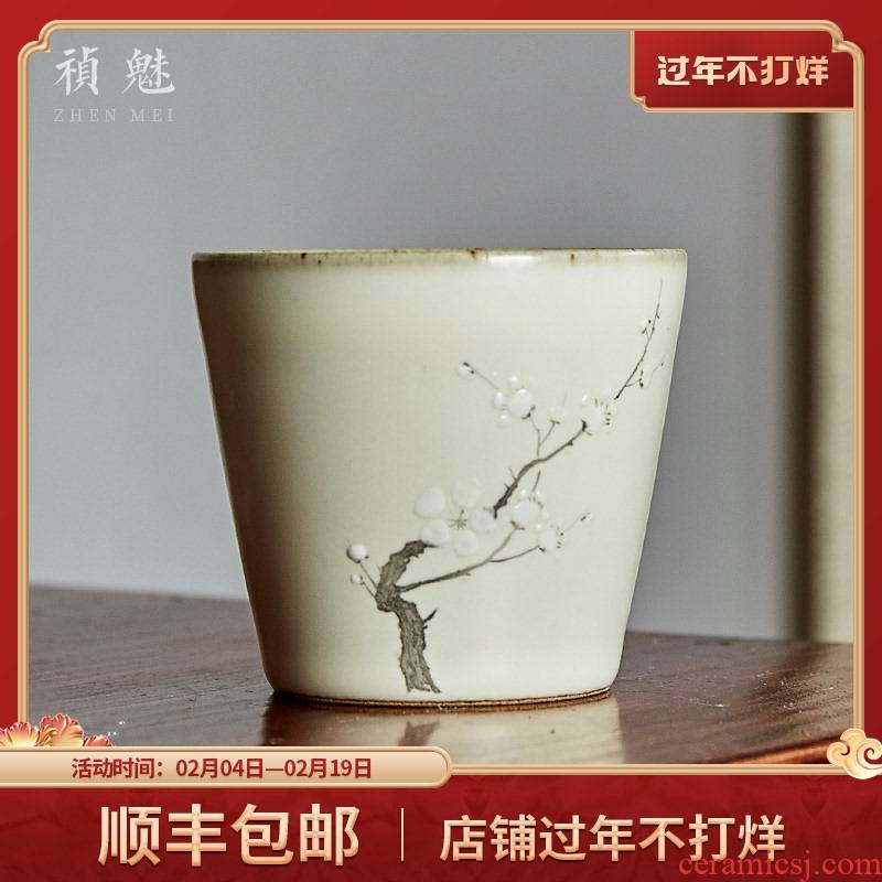 Shot incarnate your up hand - made name plum the master cup single CPU jingdezhen ceramic kung fu tea set personal open sample tea cup