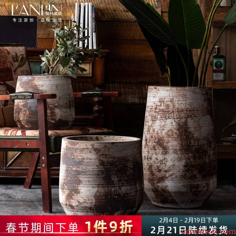 New Chinese style restoring ancient ways ceramic vase flowerpot furnishing articles flower arranging green plant adornment sitting room ground zen coarse pottery jars