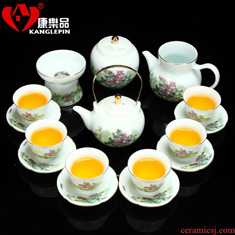 Recreational product girder pot of tea mountains of pottery and porcelain jingdezhen shadow green tureen side make tea pot of household