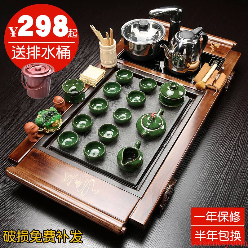 Hui shi tea set home ceramic tea cup contracted electric magnetic furnace sharply stone solid wood tea tray of a complete set of tea
