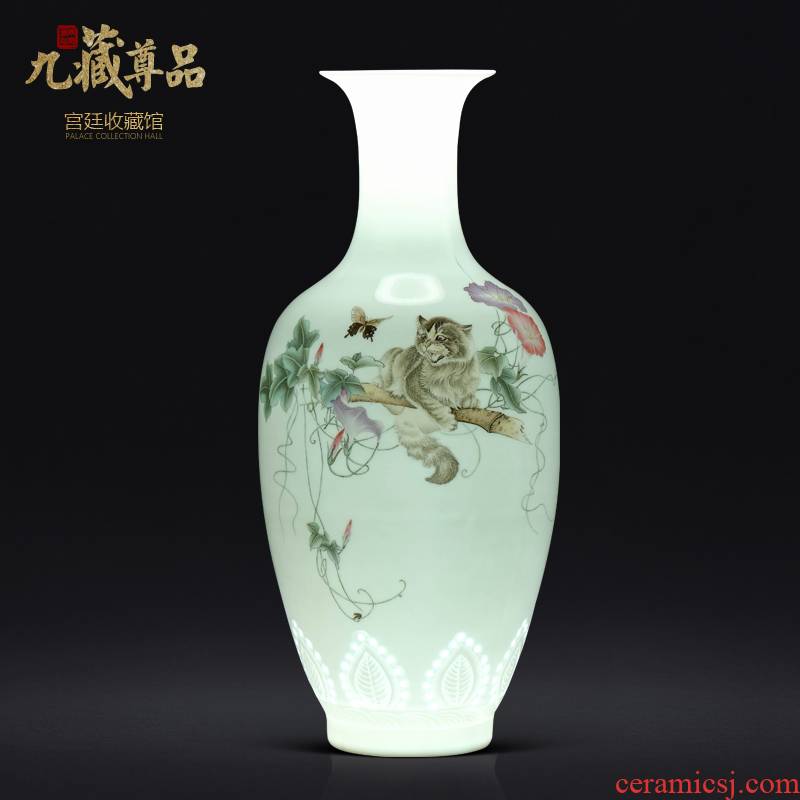 The Master of jingdezhen ceramic hand - made pastel and exquisite vase cat sitting room porch TV ark of new Chinese style decoration furnishing articles