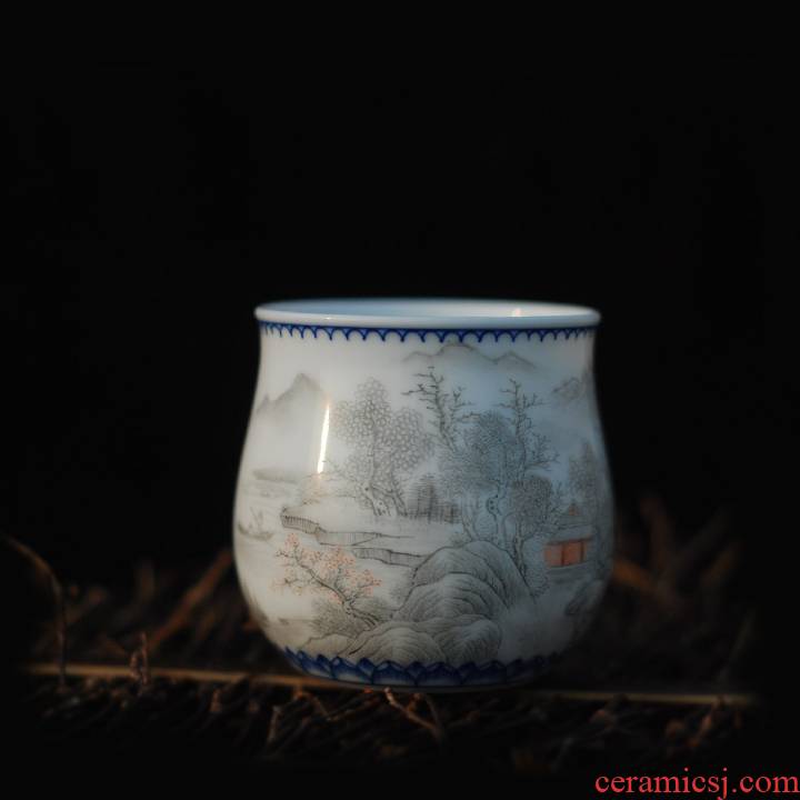Submerged wood powder enamel color ink landscape teacup jingdezhen pure manual fragrance - smelling cup upright cup kung fu tea set