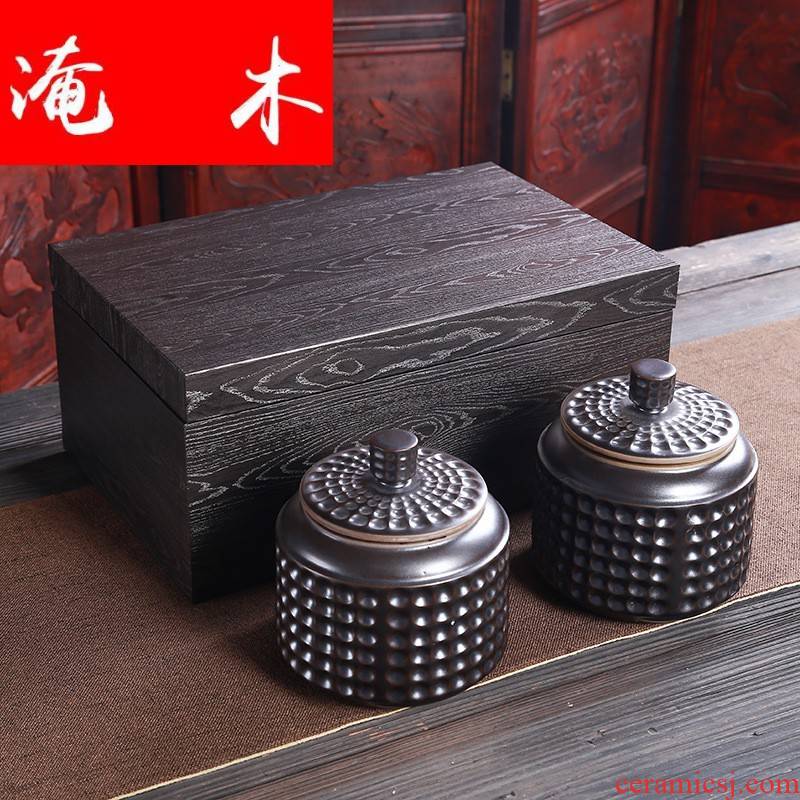 Submerged wood high - grade ceramic tea pot restoring ancient ways quality wooden tea packaging, gift box, black Chinese wolfberry boxes